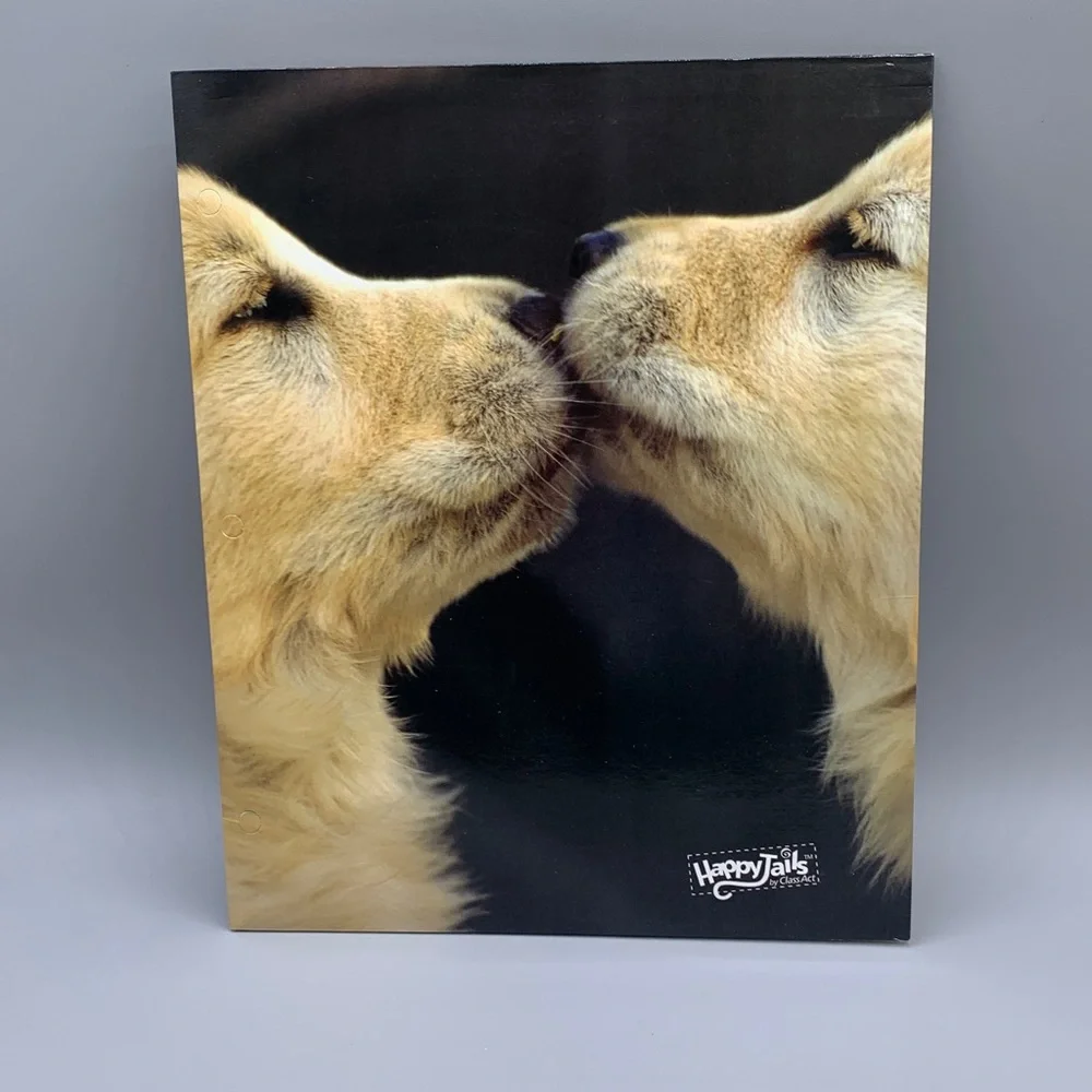 Two Vintage Happy Tails Class Act “Puppy Love” Golden Retriever Binder Folders
